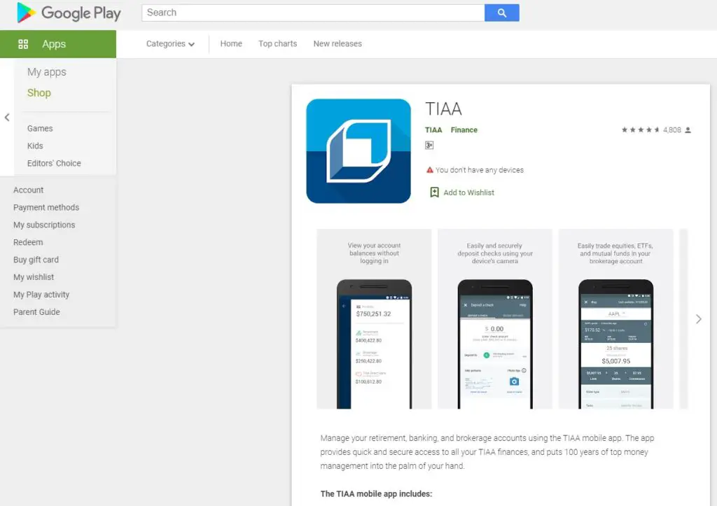 Android Mobile Device – TIAA CREF Banking Login