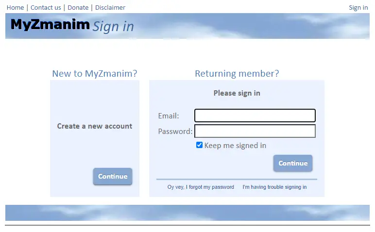 Myzmanim Login