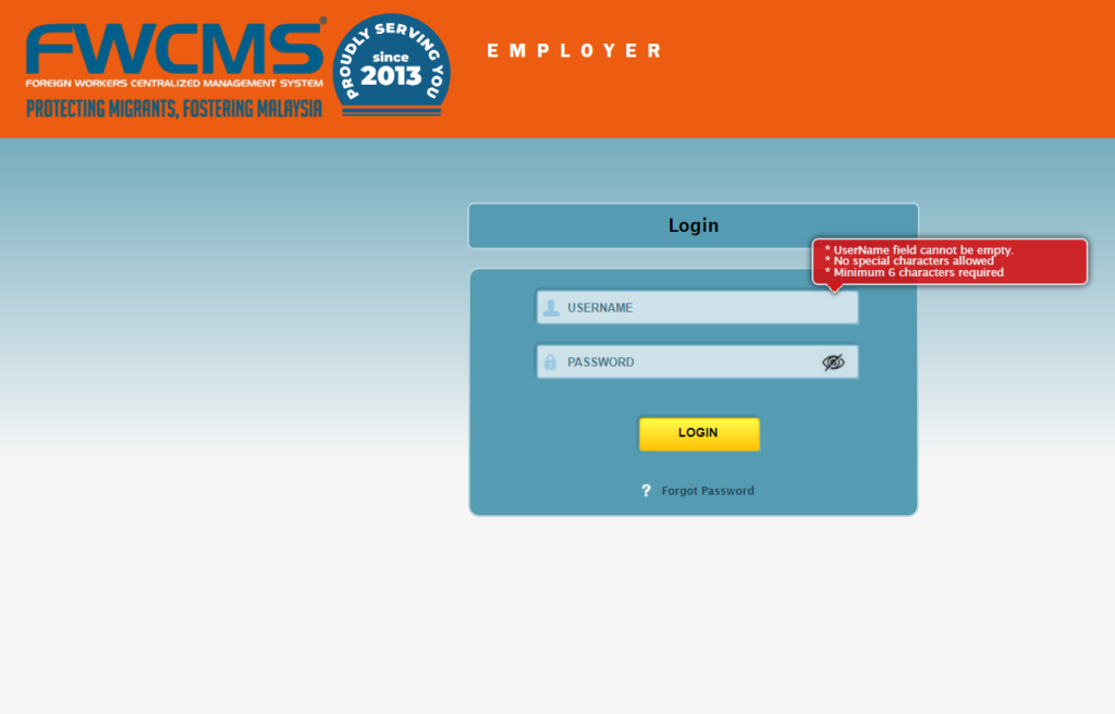 mFwcms Login & Eployer Registration Page Fwcms.com.my