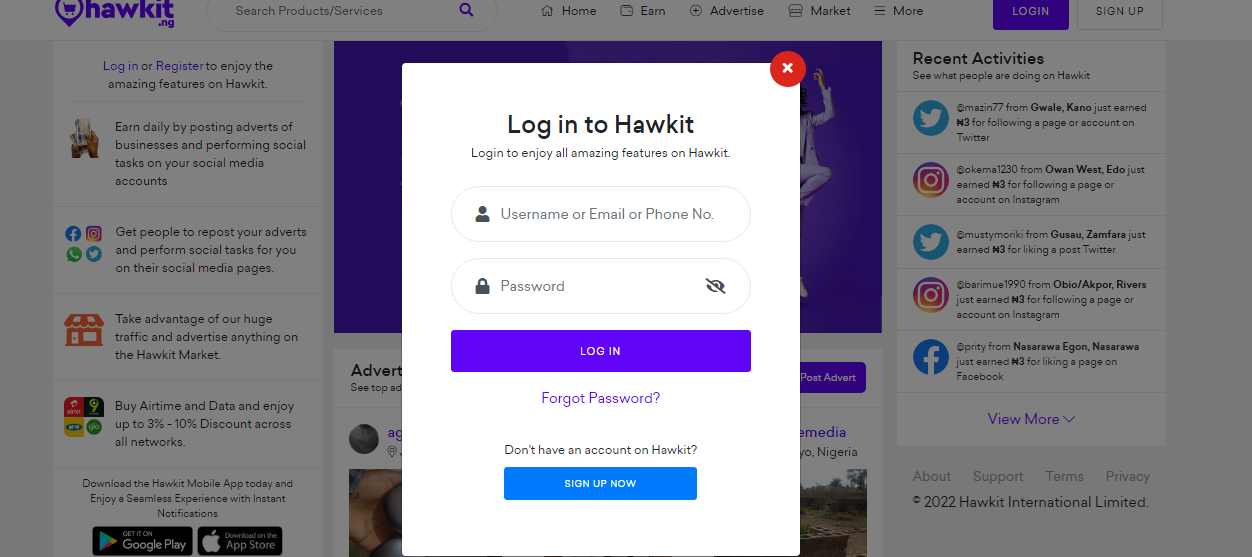 How I Can Hawkit & First time User Register Hawkit.ng