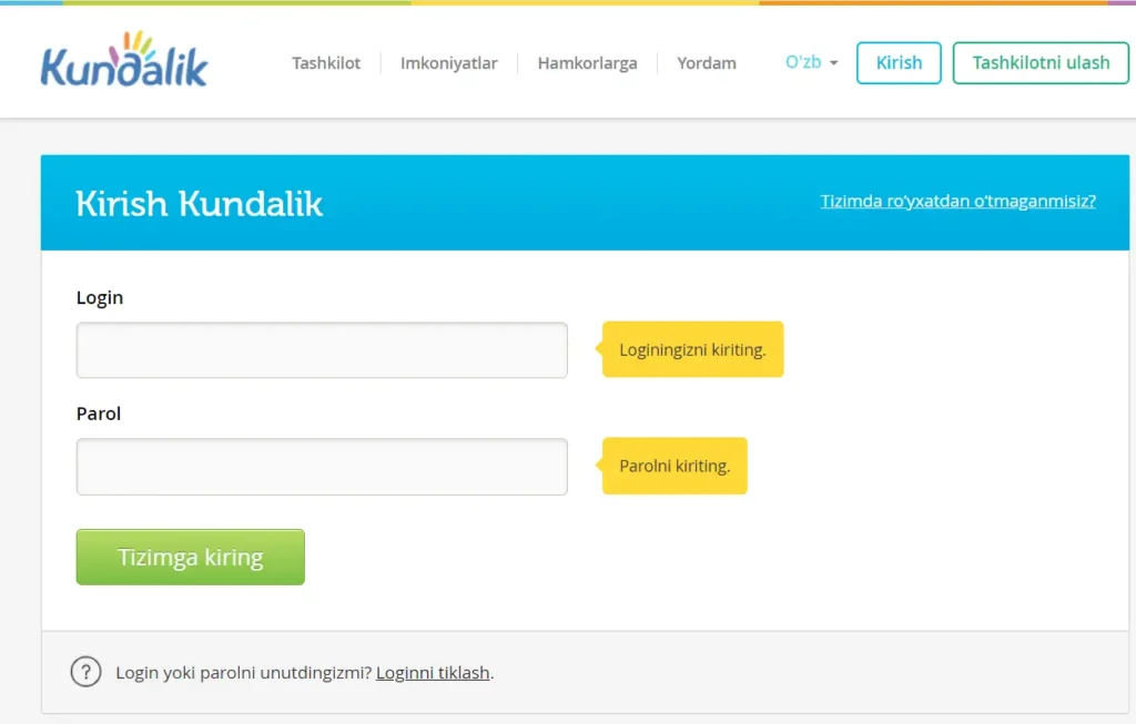 Kundalik com ga kirish login parol ochish etish