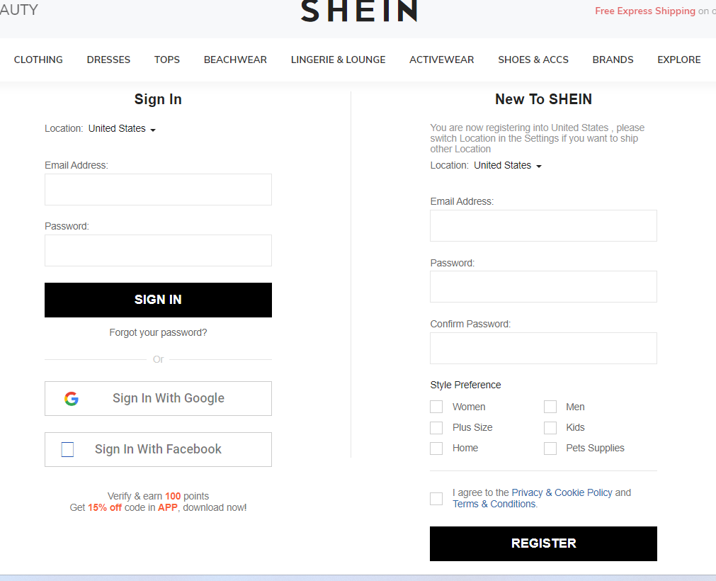 How To Shein Login & Register New Account