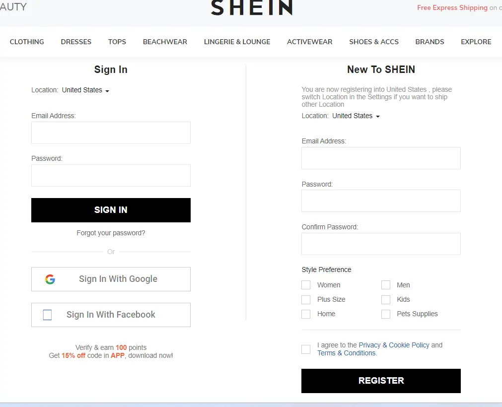 How To Shein Login & Register New Account