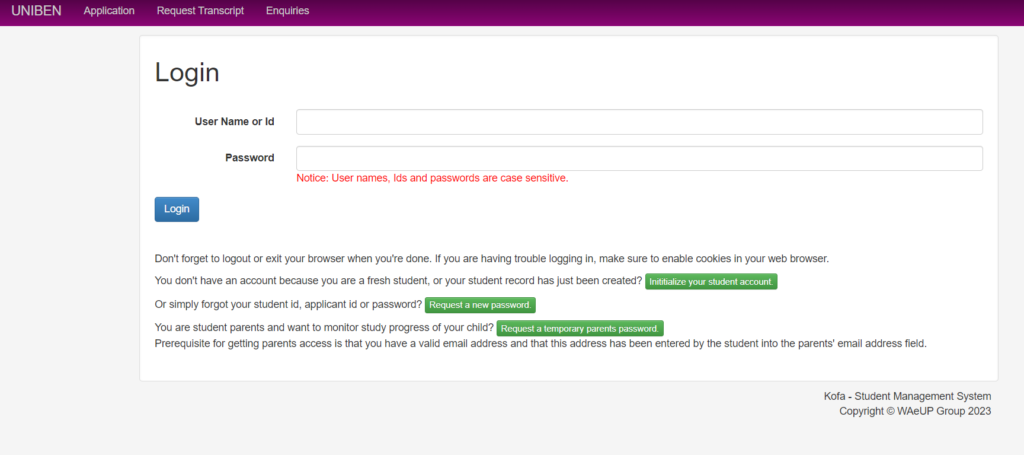 Uniben Kofa Login @ Useful Guide To Waeup.uniben.edu