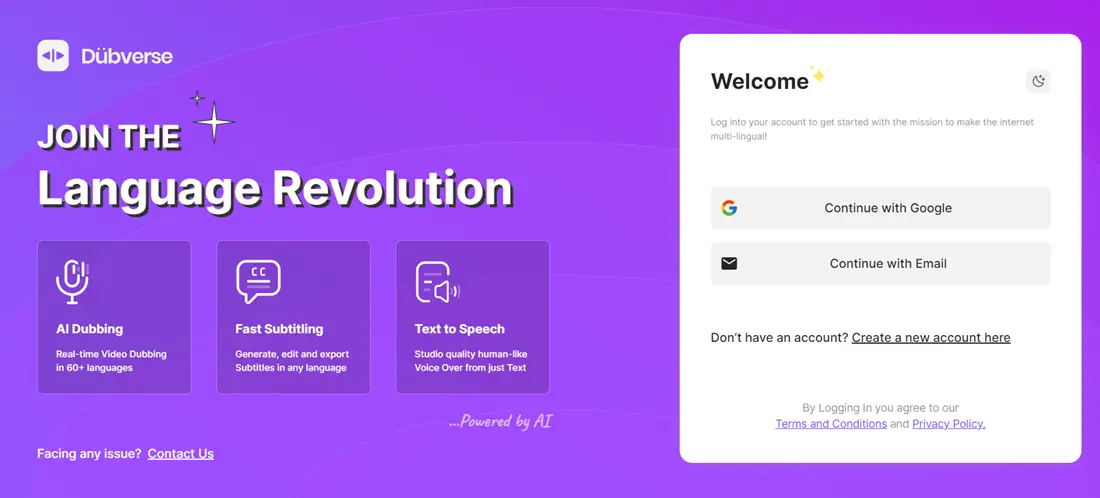 Dubverse AI Login
