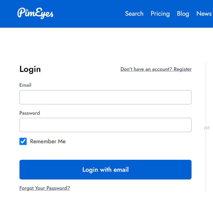 Pimeyes AI Login