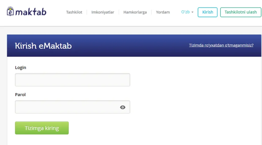 Logging in on kundalik.com kirish login parol