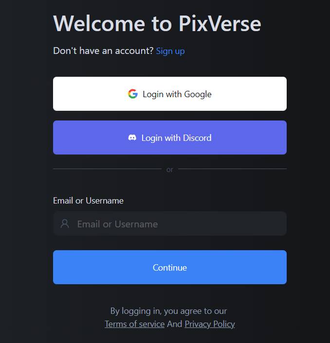 Pixverse AI Login