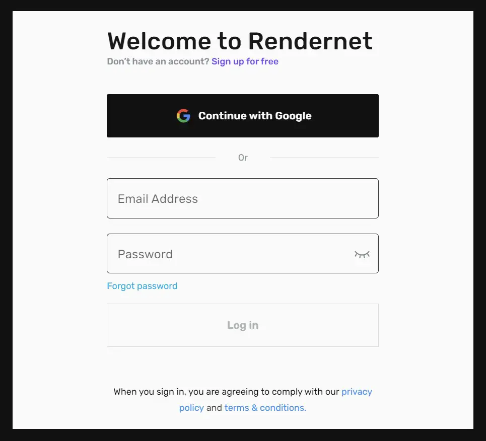 Rendernet AI Login