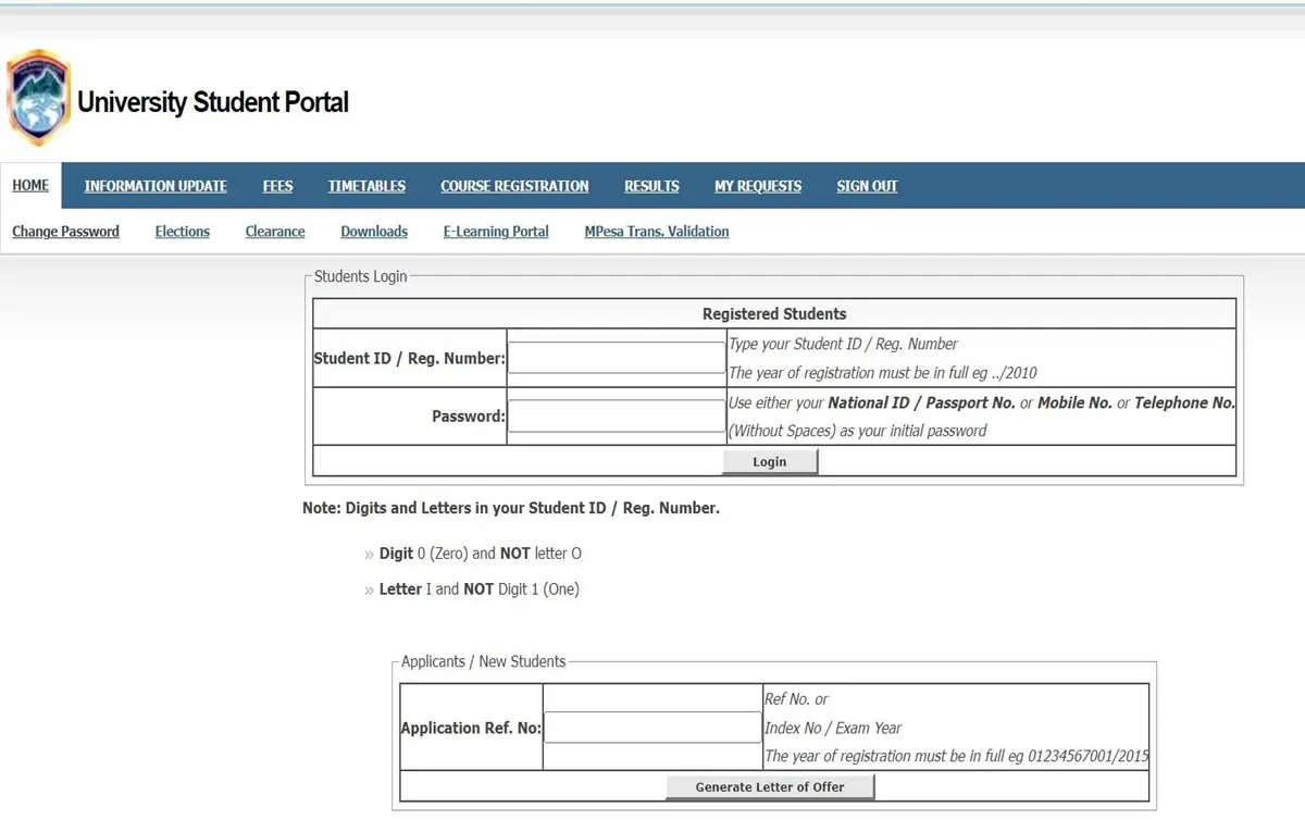 MKU E Learning Student Portal Login