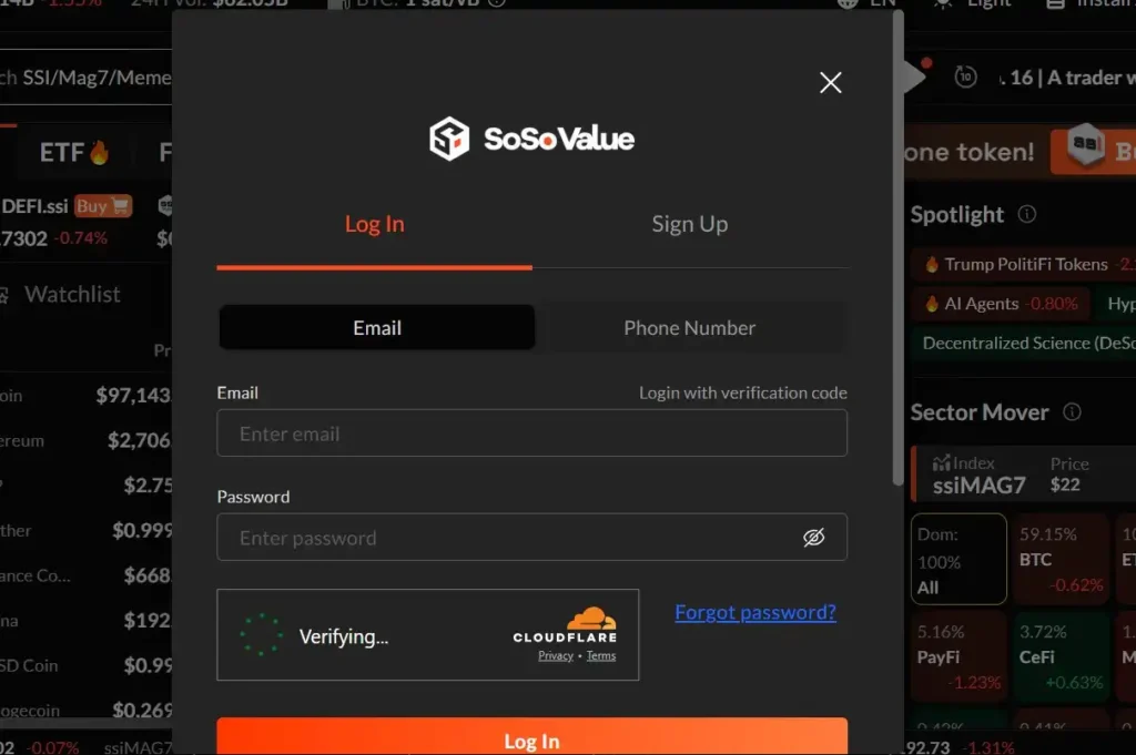 Sosovalue Login