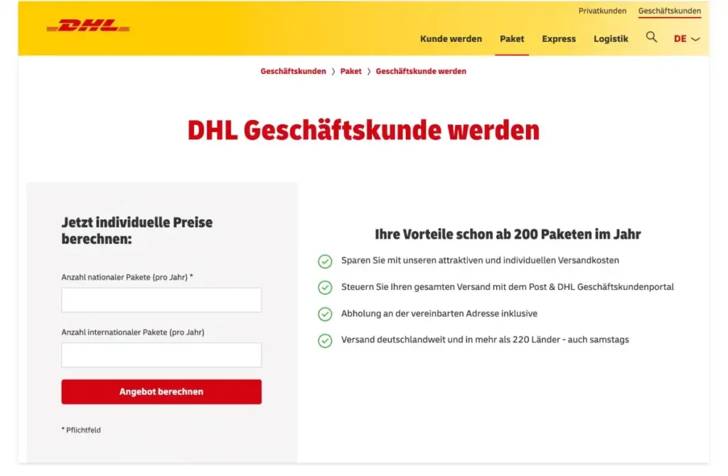 DHL Geschäftskundenportal Login