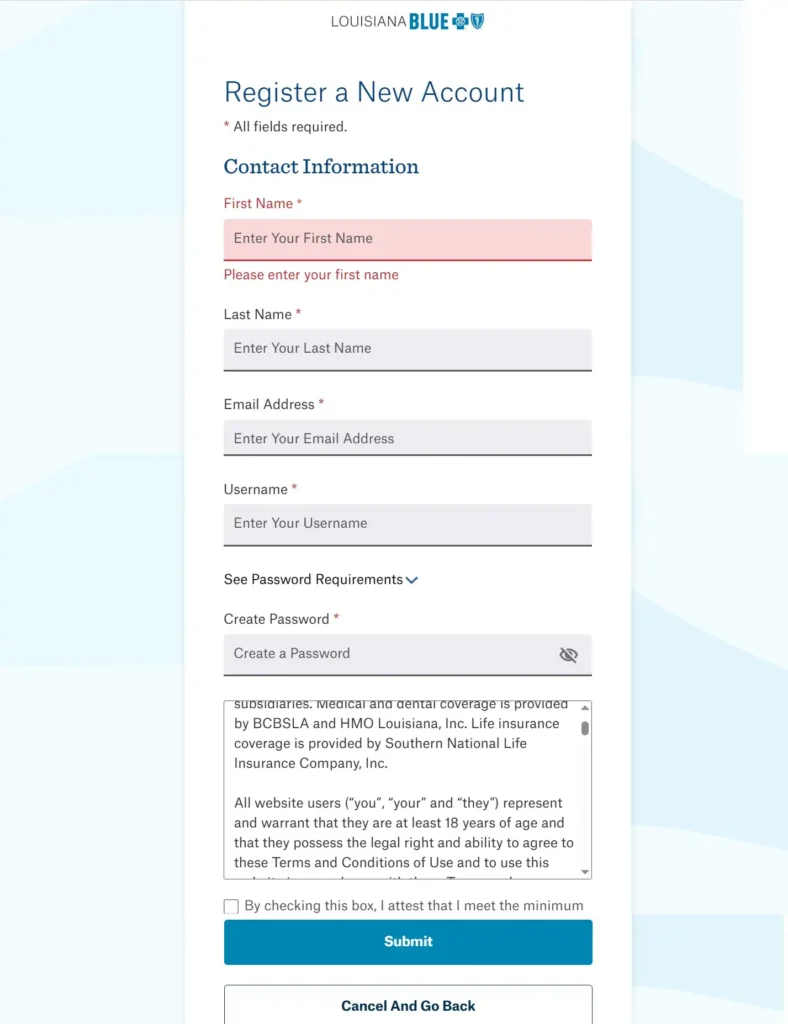 BCBSLA Sign up