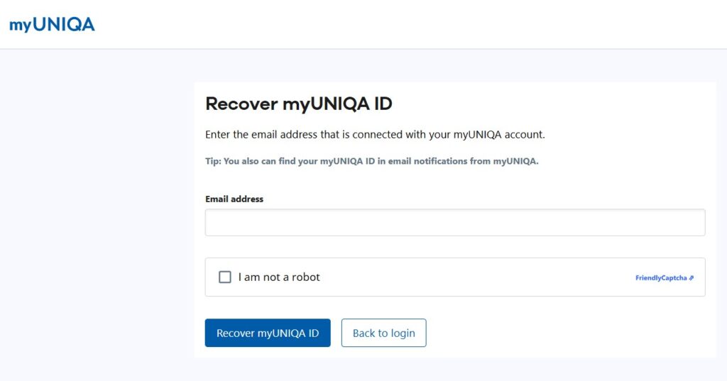 Forgot myUNIQA ID?