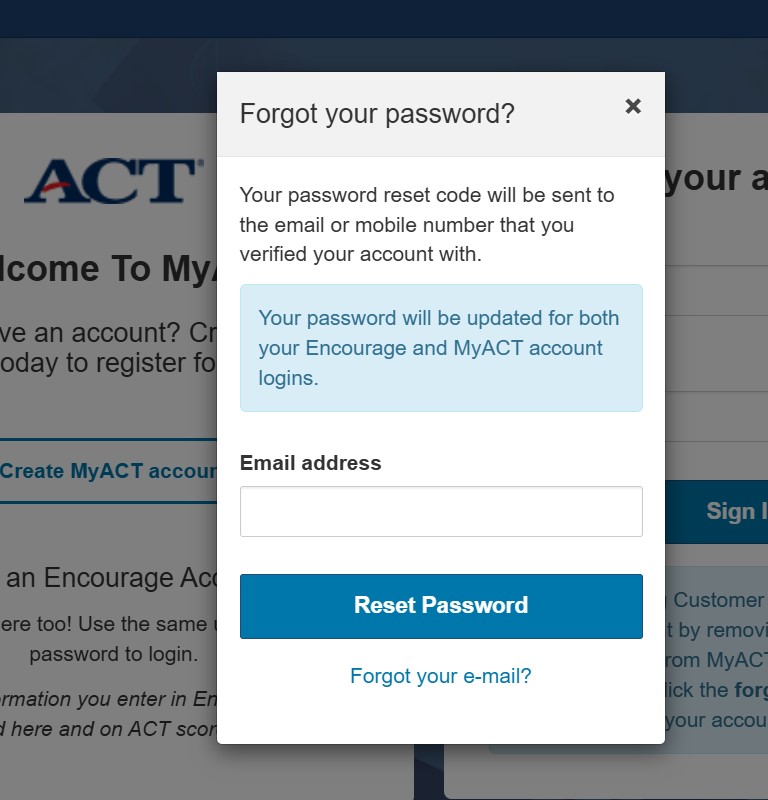 MyACT Forgot Password