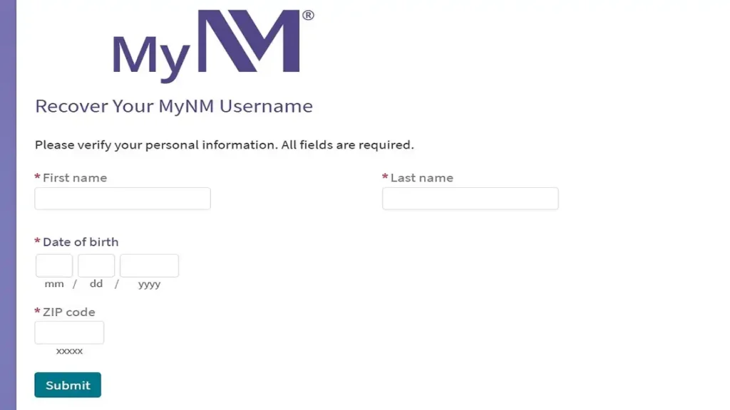 MyNM Recover Username