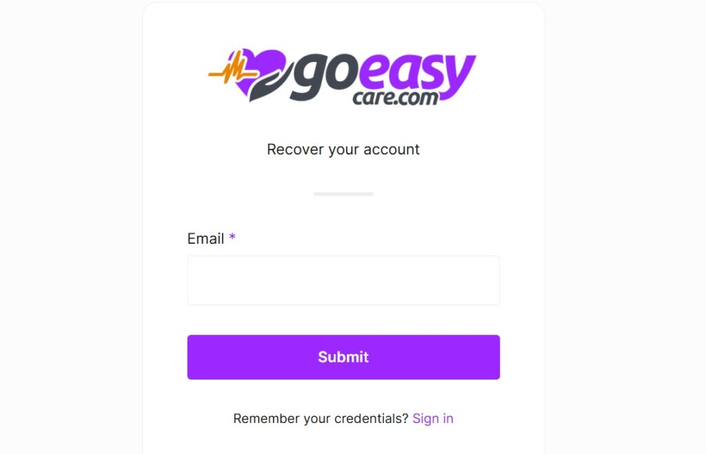 GoEasyCare Forgot Password