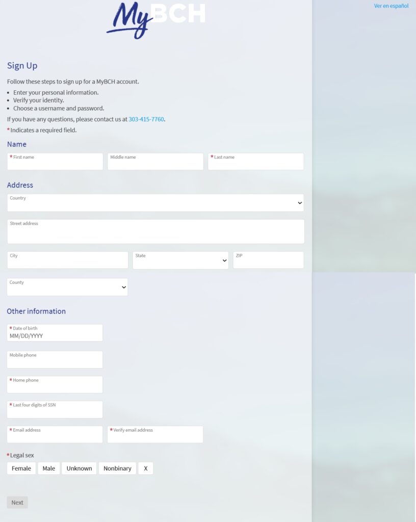 MyBCH Signup