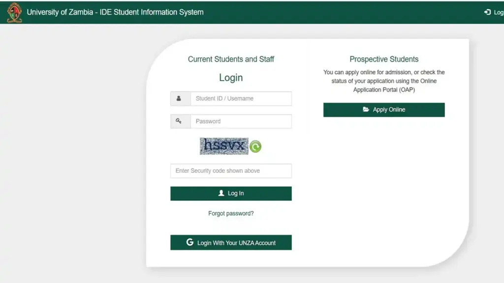 MyIDEPG UNZA ZM Login