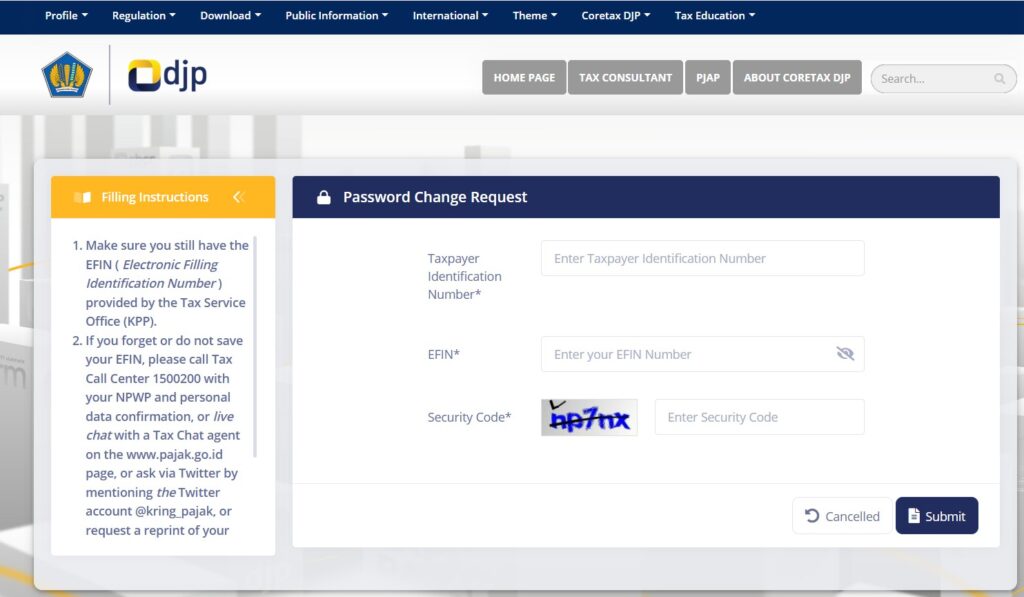ereg pajak go id Forget Your Password